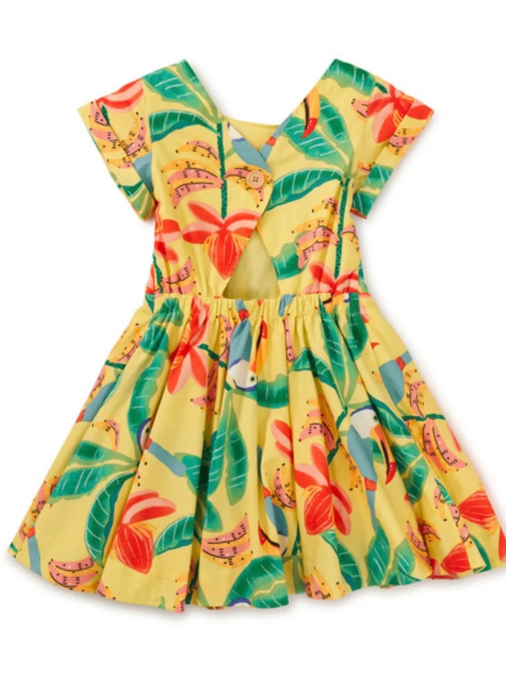 Tea Collection Tropical Floral Yellow Twirl Dress with Peek-a-boo Back - Picture 4 of 8